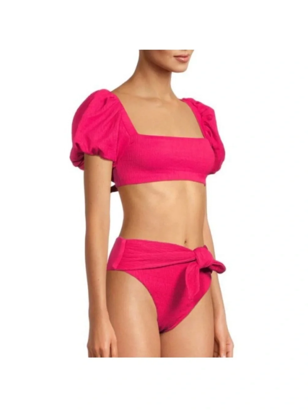 Agua Bendita 'Calista/Isabella' 2-PC Textured Bikini Set, Bright Rose L NWT